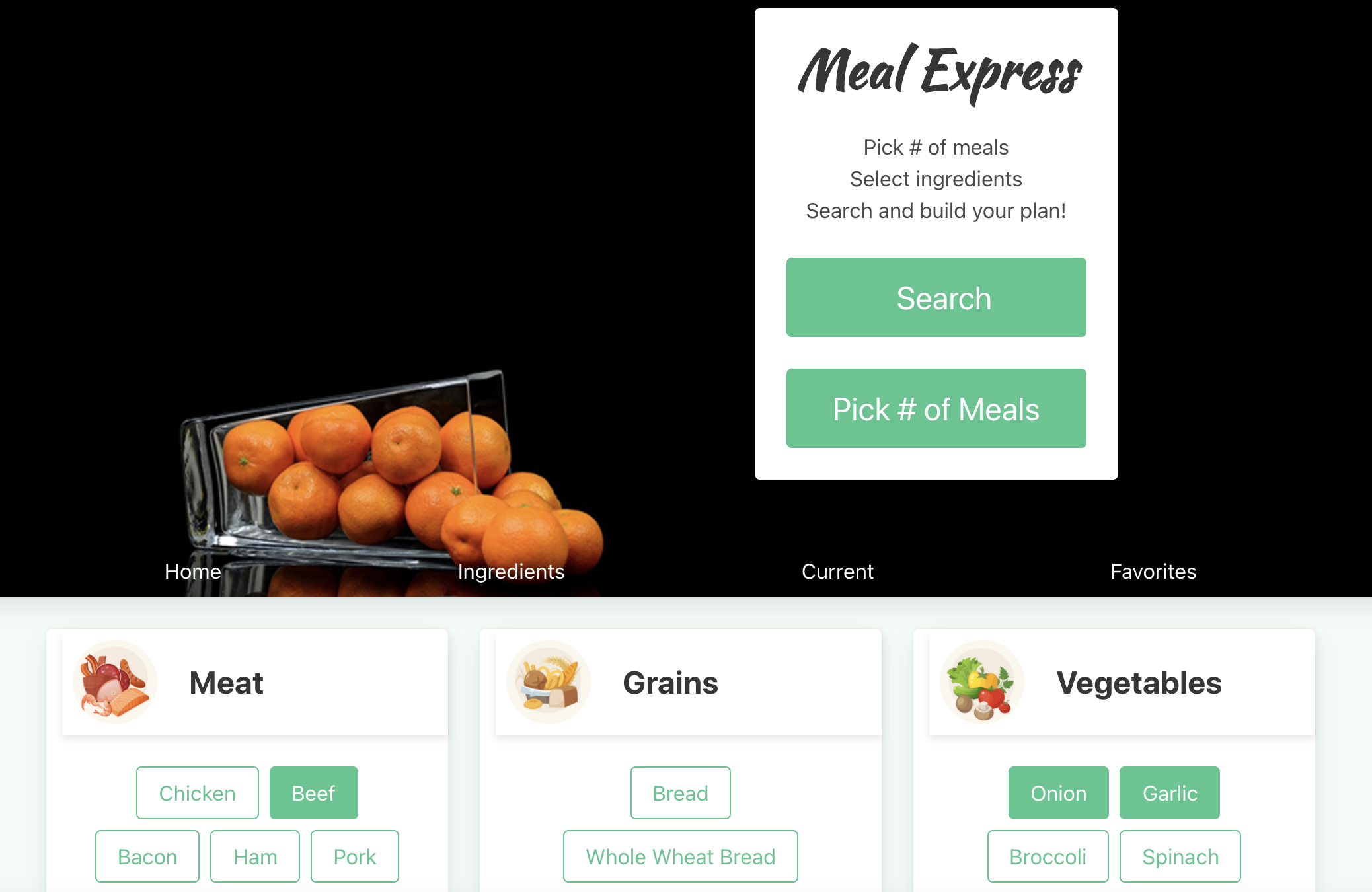 Meal Express main page