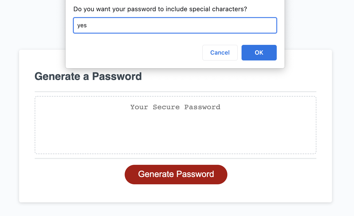 Password Generator page in action