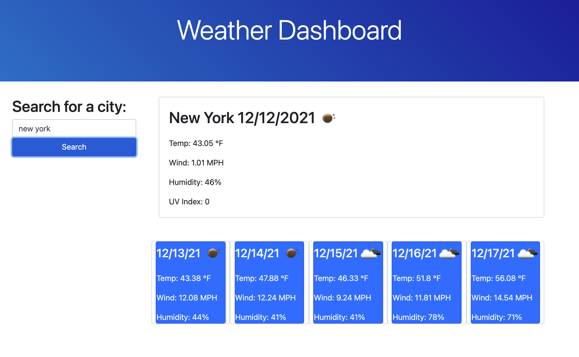 Weather Dashboard website